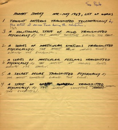Une liste d'oeuvre télépathiques de Robert Barry créées entre avril et mai 1969